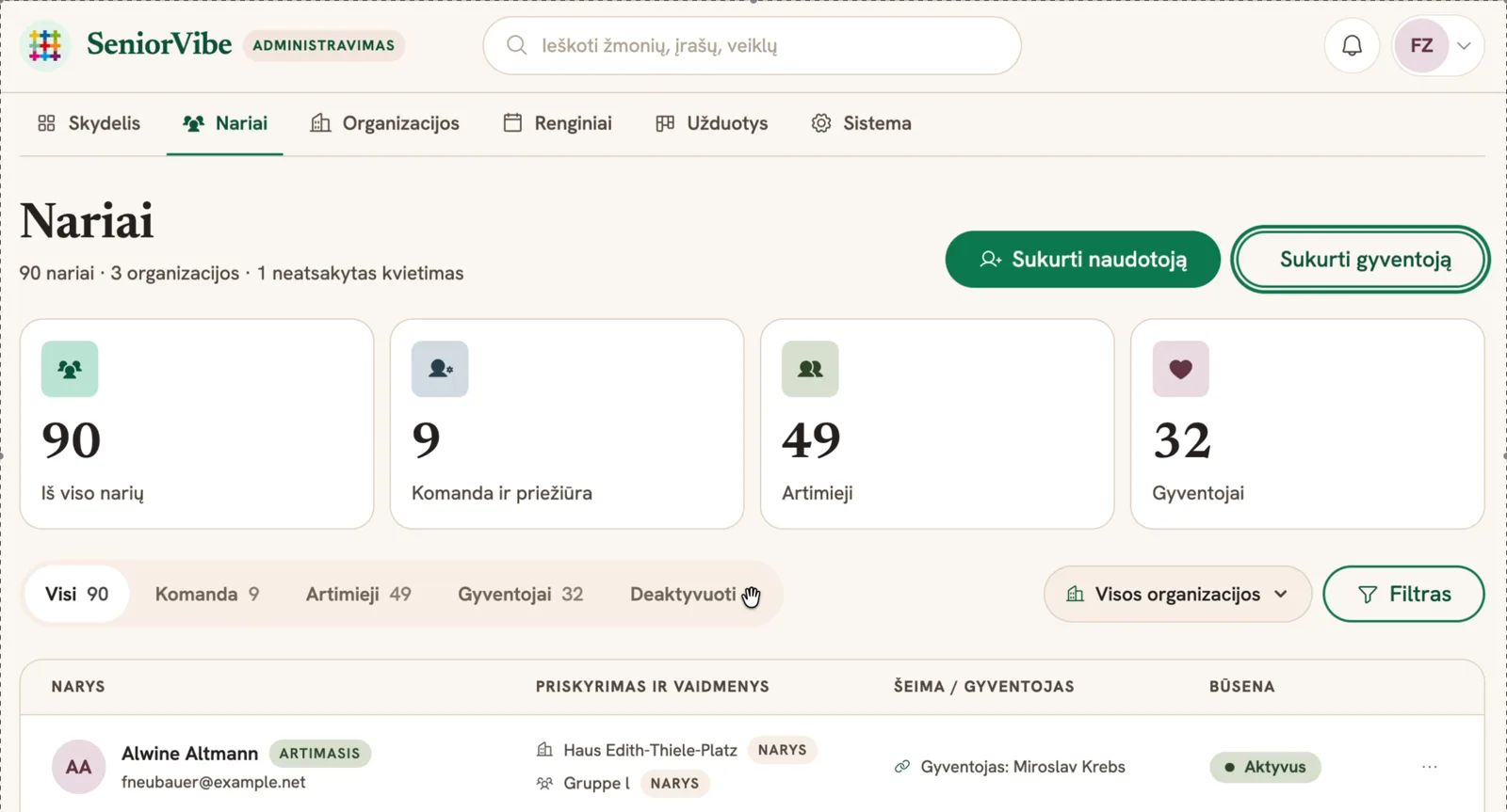 Mitgliederverwaltung in der Senior Vibe App